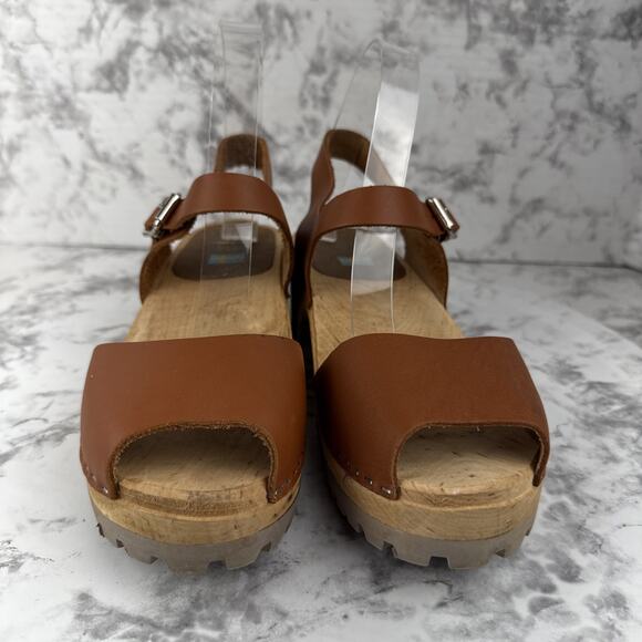 MIA Sweden Womens Anja Open Toe Clog Size 40 US 9 Luggage Brown Leather - Picture 2 of 9